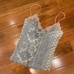Anthropologie Only Hearts Helena Stuart Blue Cream lace vintage Sheer Camisole